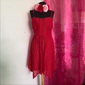 Red lace dress, open back